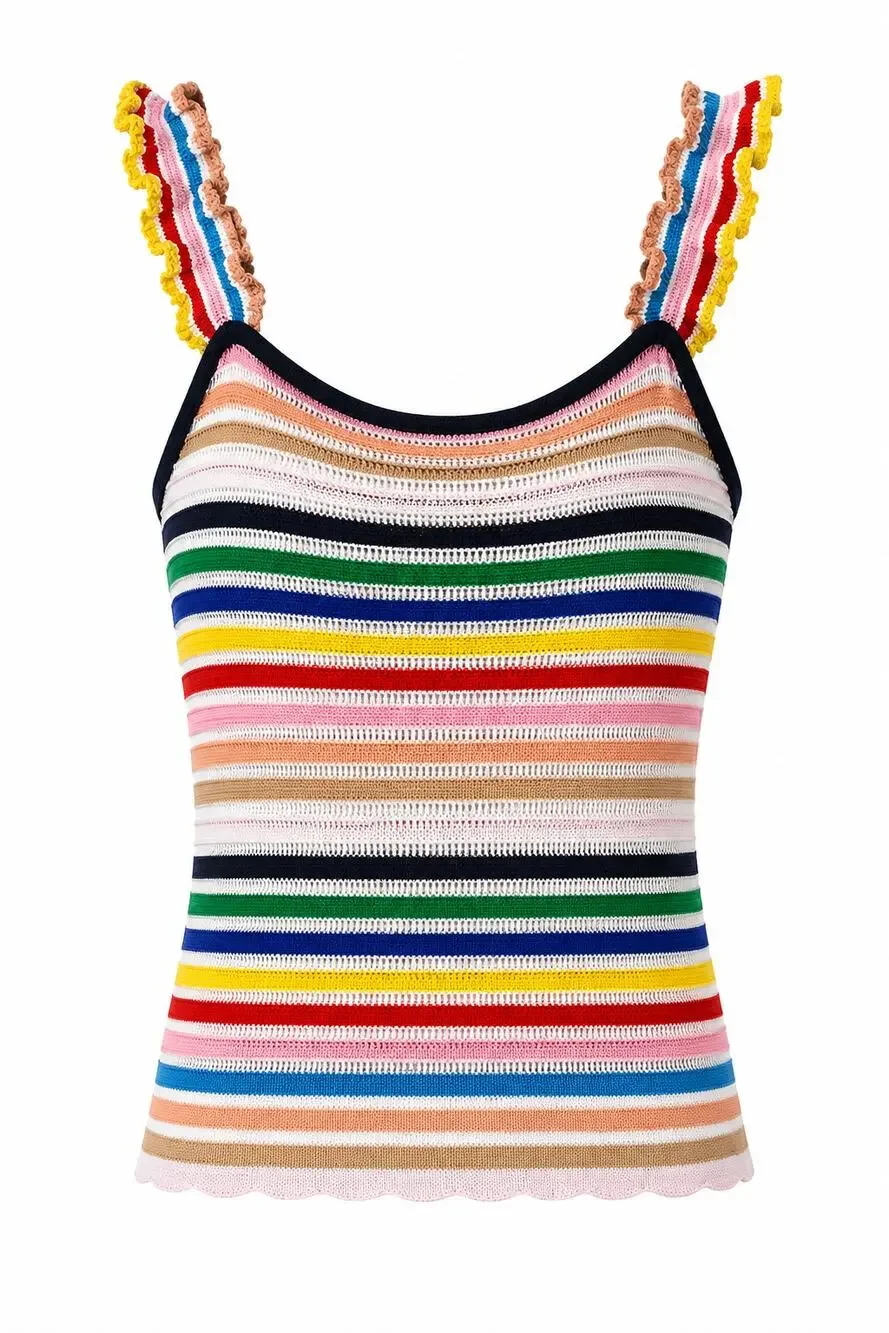 J.Crew Rainbow Stripe Ruffle Knit Tank Top - Size XXS